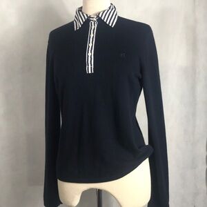 Navy “Chaps” sweater w/ striped collar underlay